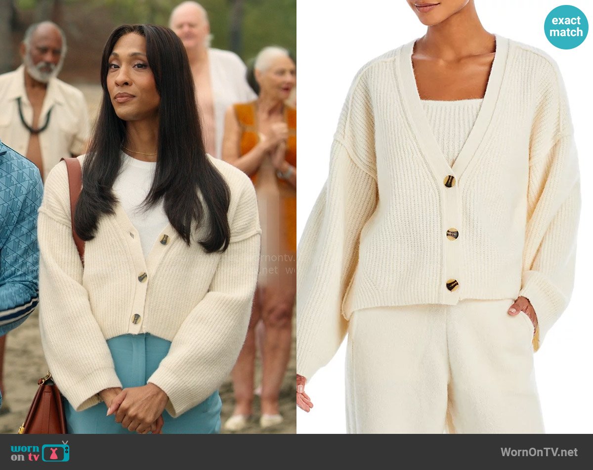 REMAIN Karin Ribbed Crop Cardigan worn by Sofia Salinas (Michaela Jaé Rodriguez) on Loot