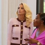 Emma’s pink contrast cardigan and short set on Selling Sunset