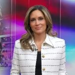 Rhiannon's white striped jacket on Good Morning America