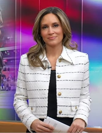 Rhiannon's white striped jacket on Good Morning America