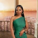 Keiarna’s green one shoulder promo dress on The Real Housewives of Potomac