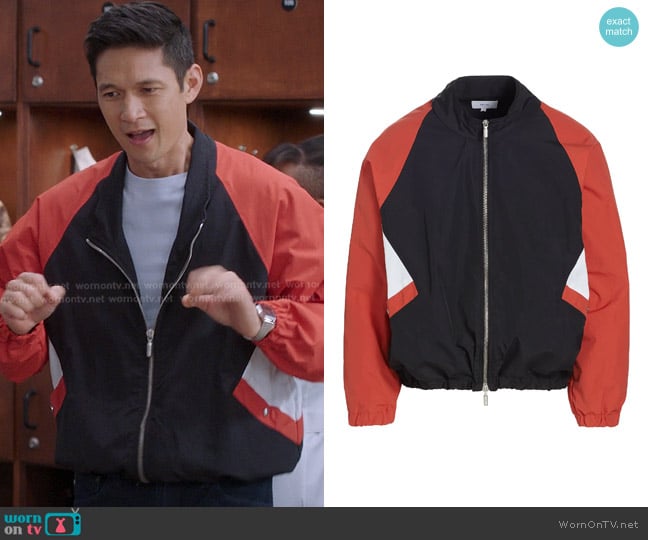 Rhude Colorblock Track Jacket in Blood Orange Black White worn by Benson Kwan (Harry Shum Jr.) on Greys Anatomy