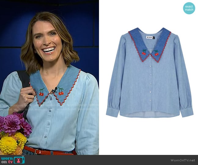 Rixo Lila Embroidered Chambray Blouse worn by Molly Hunter on Today
