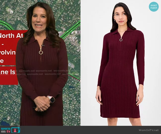 Robbie Bee Cable-Knit Long-Sleeve Sweater Dress in Wine worn by Heather O’Rourke on Good Morning America