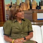 Robin’s khaki green gathered dress on Good Morning America