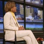 Robin Roberts’ white pinstripe suit on Live with Kelly and Mark