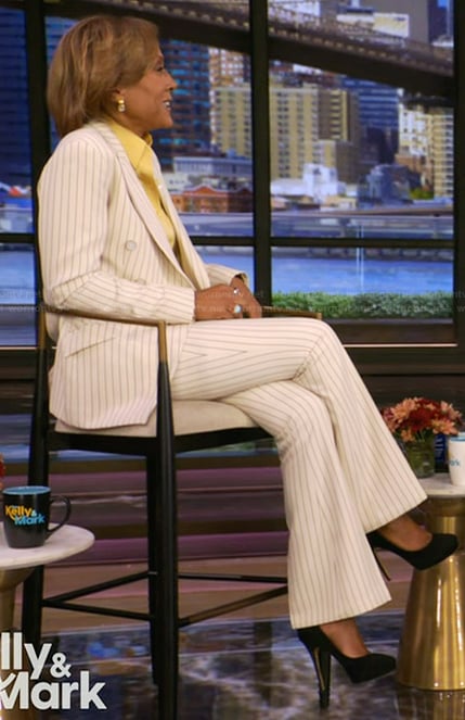 Robin Roberts' white pinstripe suit on Live with Kelly and Mark