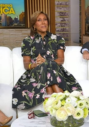Robin’s black floral puff sleeve shirtdress on Good Morning America