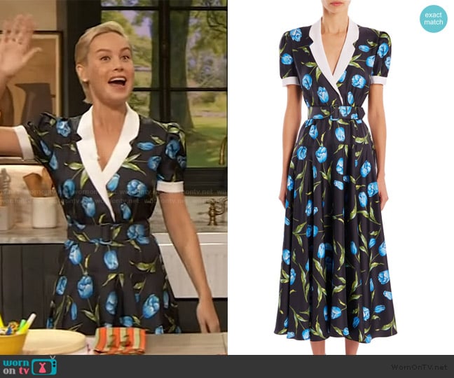 Rodarte Tulip Printed Silk Silk Twill Collared Dress With Belt worn by Brie Larson on The Drew Barrymore Show