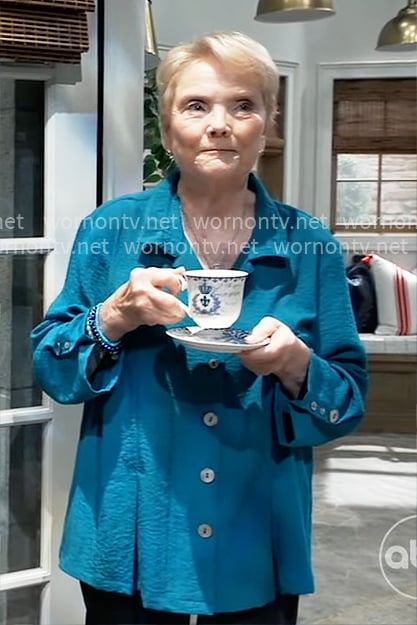 Ronnie’s teal button front top on General Hospital