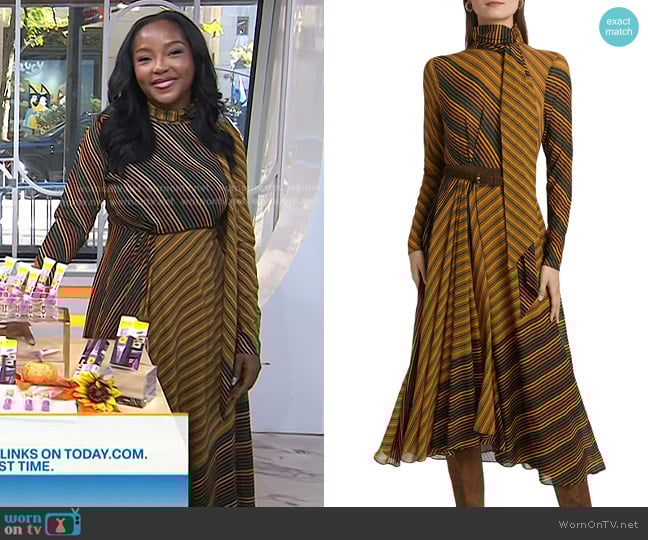 Ronny Kobo Noven Striped Mock-Turtleneck Midi-Dress worn by Makho Ndlovu on Today