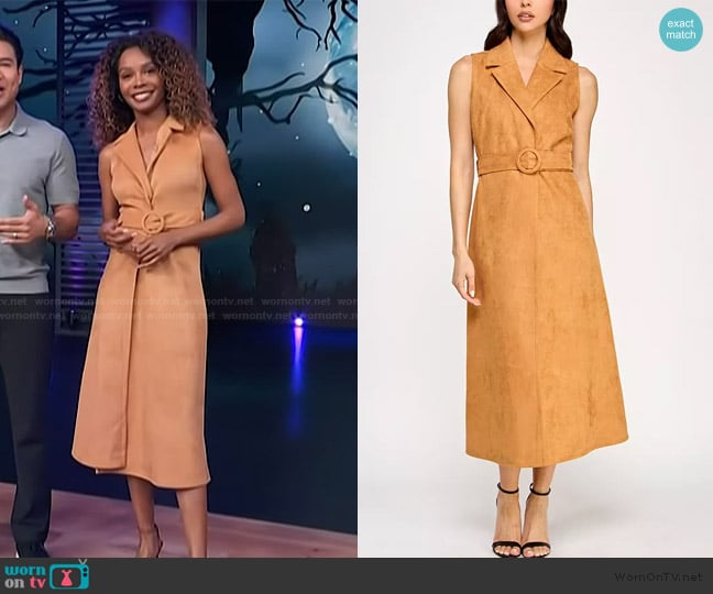 Zuri’s beige suede wrap dress on Access Hollywood