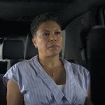 Rosie’s blue stripe v-neck dress on Reasonable Doubt