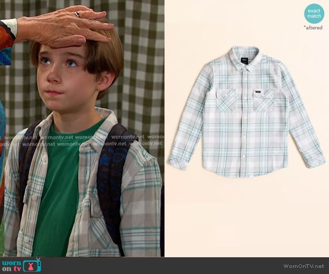RVCA Boys That'll Work Flannel Shirt in Silver Bleach worn by Thomas DiMera (Cary Christopher) on Days of our Lives
