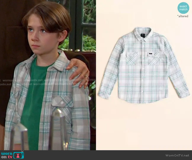 RVCA Boys That'll Work Flannel Shirt in Silver Bleach worn by Thomas DiMera (Cary Christopher) on Days of our Lives