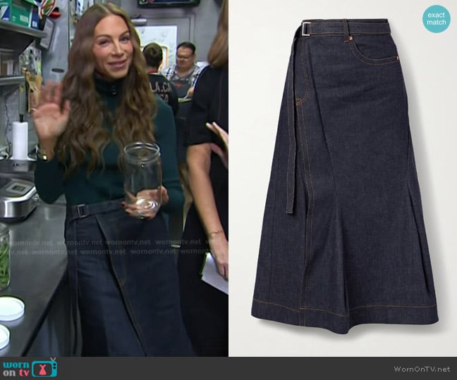 Sacai Belted Denim Midi Skirts in Indigo worn by Jennifer Fisher on Today