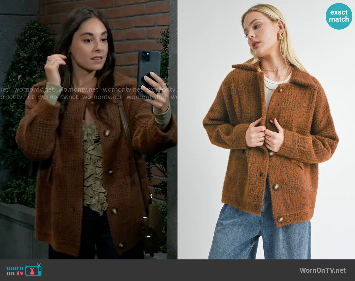 Sage the Label Lola Plaid Sweater Jacket worn by Molly Lansing-Davis (Kristen Vaganos) on General Hospital
