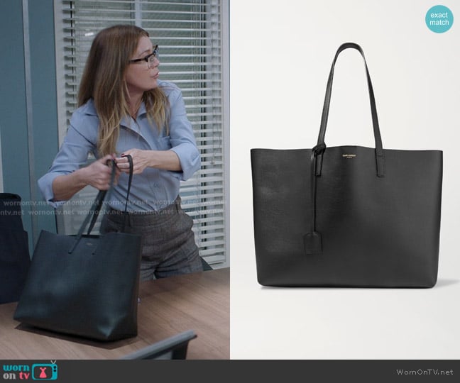 Saint Laurent East/West Large Textured-leather Tote worn by Meredith Grey (Ellen Pompeo) on Greys Anatomy