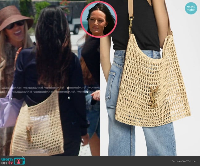 Saint Laurent Oxalis YSL Monogram Shoulder Bag in Raffia with Bronze Hardware worn by Lisa Barlow on The Real Housewives of Salt Lake City