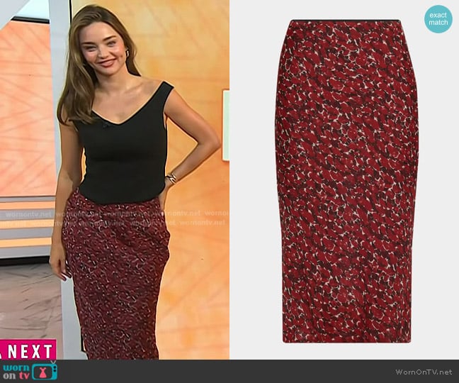 Saint Laurent Printed Cotton-Silk Midi Skirt in craie rouge noir worn by Miranda Kerr on Today