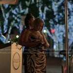 Sally’s beige zebra stripe dress on Reasonable Doubt
