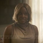 Sally’s beige sleeveless satin top on Reasonable Doubt