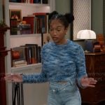 Samantha’s blue fluffy sweater and jeans on Beyond the Gates