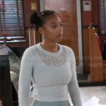Samantha’s blue sweater and tweed skort on Beyond the Gates