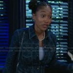 Samantha’s bow print denim jacket and jeans set on Beyond the Gates