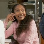 Samantha’s pink cable-knit sweater and plaid mini skirt on Beyond the Gates