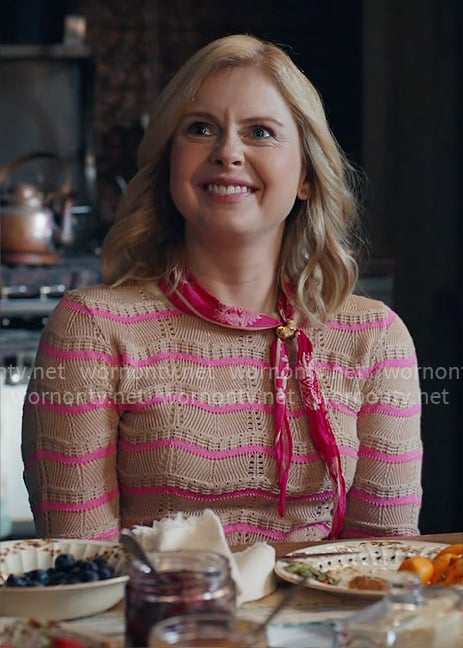 Sam's beige and pink wavy striped sweater on Ghosts