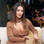 Sandra Vergara’s brown ribbed cutout dress on Access Hollywood