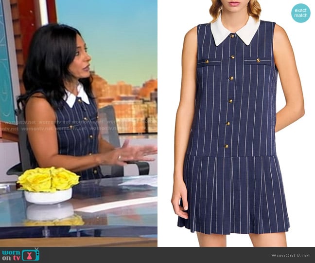 Sandro Dolla Striped Dress in Navy Ecru worn by Dr. Tara Narula on Good Morning America