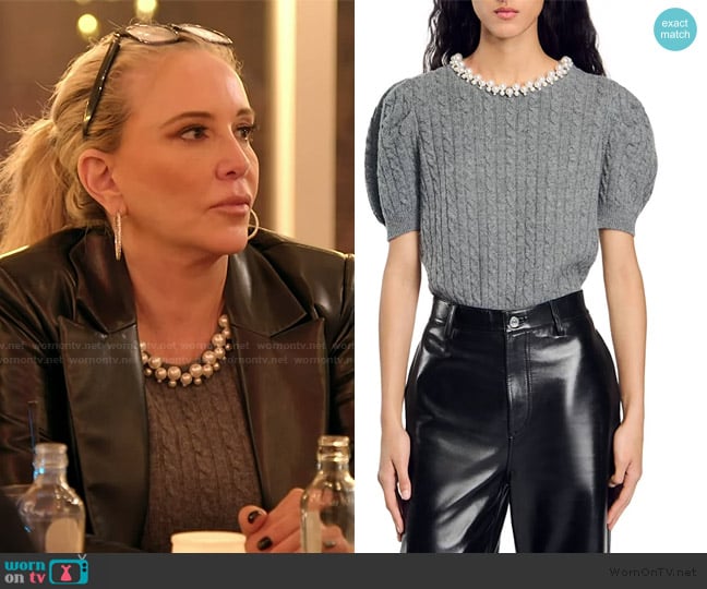 Sandro Madie Embellished Cable Knit Sweater worn by Shannon Beador on The Real Housewives of Orange County