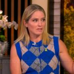 Sara’s blue argyle check vest on The View