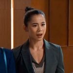 Sarah’s patterned polo sweater and blazer on Matlock