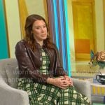 Sarah Gelman’s green plaid dress and brown leather shirt on CBS Mornings