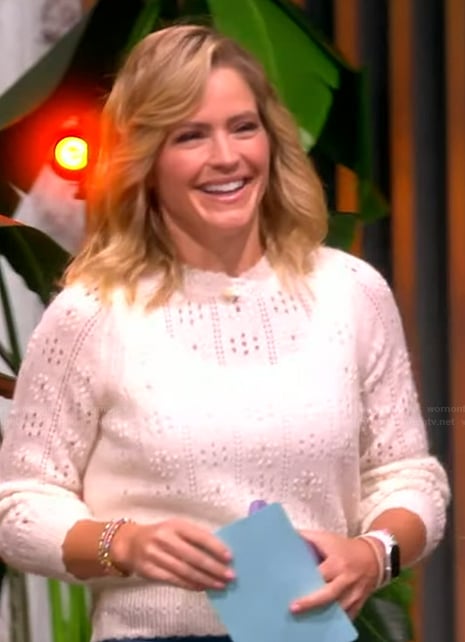 Sara's white pointelle knit sweater on The View