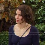 Sarah’s navy scoop neck cardigan on Days of our Lives