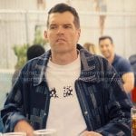 Sasha’s MARNI t-shirt and blue patchwork jacket on Nobody Wants This