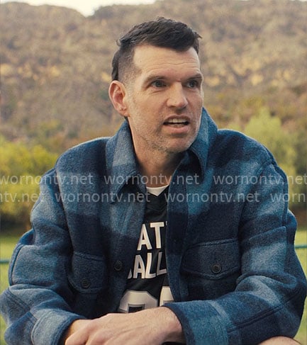 Sasha’s blue checked shirt jacket on Nobody Wants This