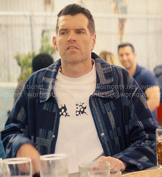 Sasha's MARNI t-shirt and blue patchwork jacket on Nobody Wants This