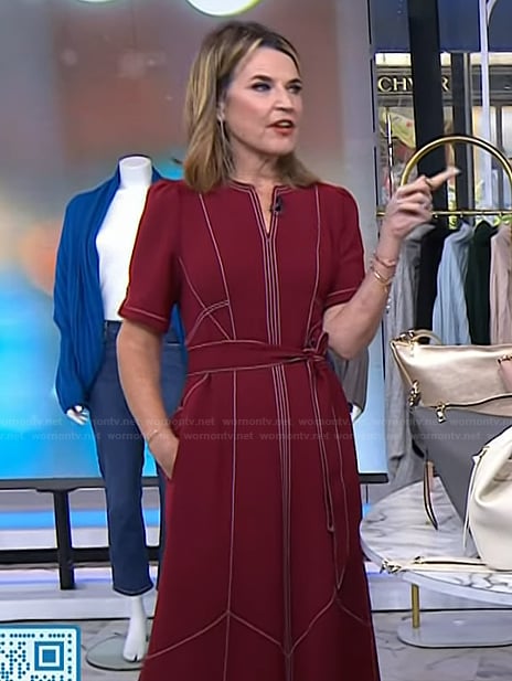 Savanah’s red contrast stitch dress on Today