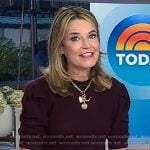 Savannah’s burgundy puff sleeve sweater and leather skirt on Today