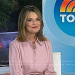 Savannah’s pink broderie trim blouse and striped skirt on Today