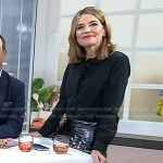 Savannah’s black tie neck blouse and floral leather skirt on Today