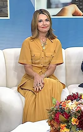 Savannah's beige pleated midi dress on Today