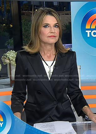 Savannah’s black double breasted satin blazer on Today