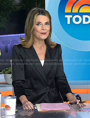 Savannah's black double breasted satin blazer on Today