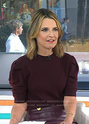 Savannah's burgundy puff sleeve sweater and leather skirt on Today